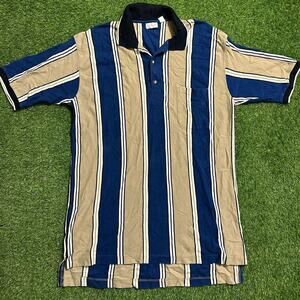 Vintage King Size Vertical Stripe Polo Shirt